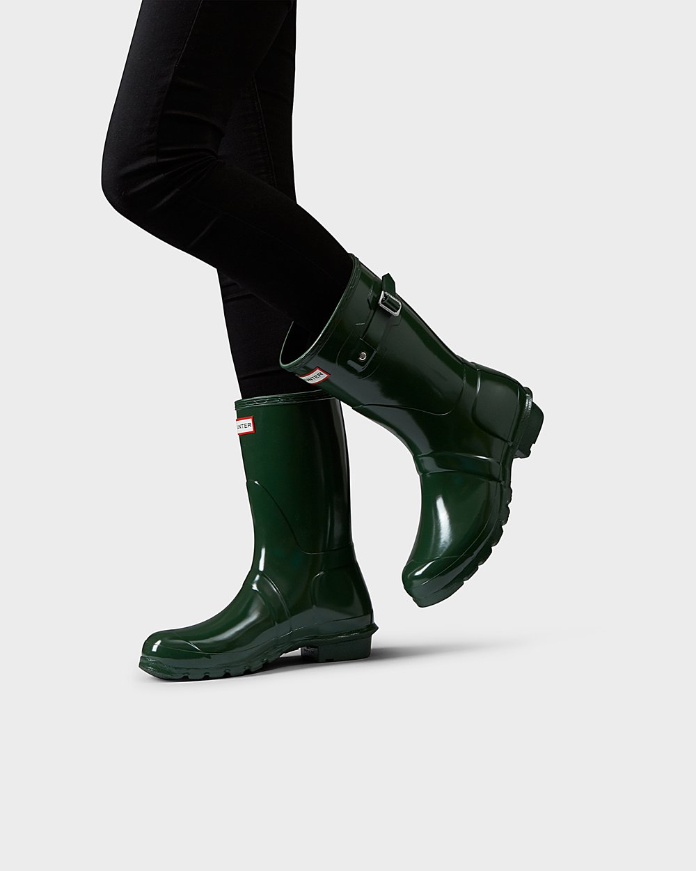 Womens Hunter Original Gloss - Short Rain Boots Green - 7581-WGZBN